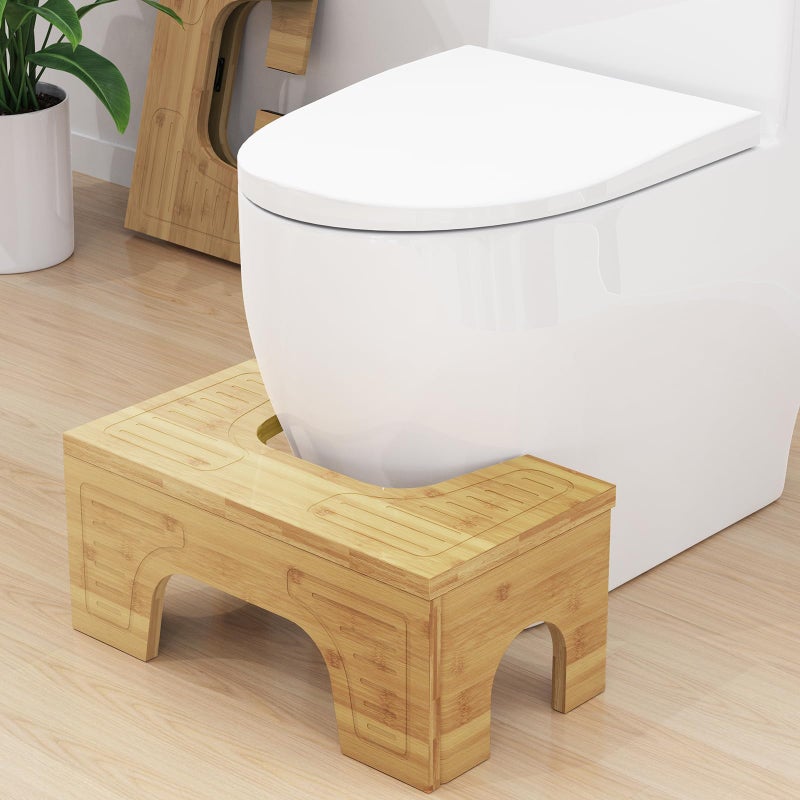 Foldable Toilet Stool Squat for Adults and Kids 7 9 Adjustable Heights Bamboo Flip Poop Stool with AntiSlip Layer for Bathroom Improve Squatting PostureNo Installation Required
